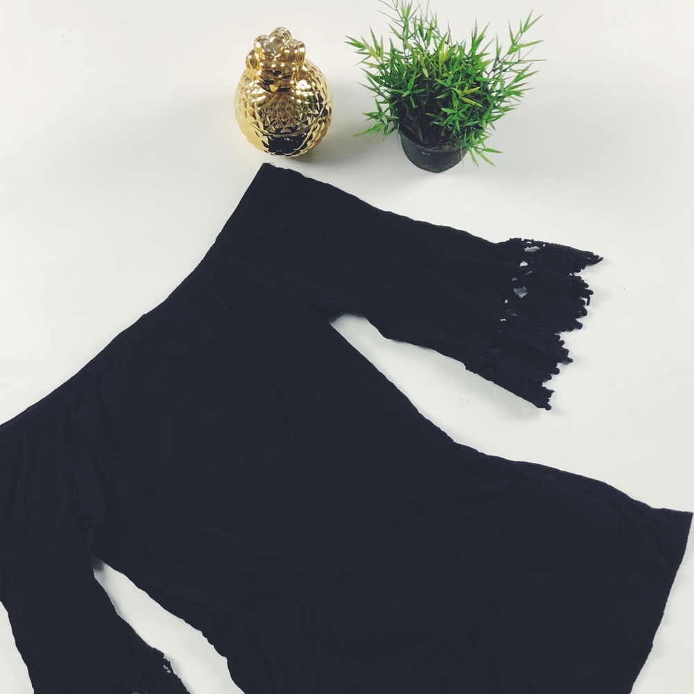 Forever 21 Crochet Black Off The Shoulder Romper